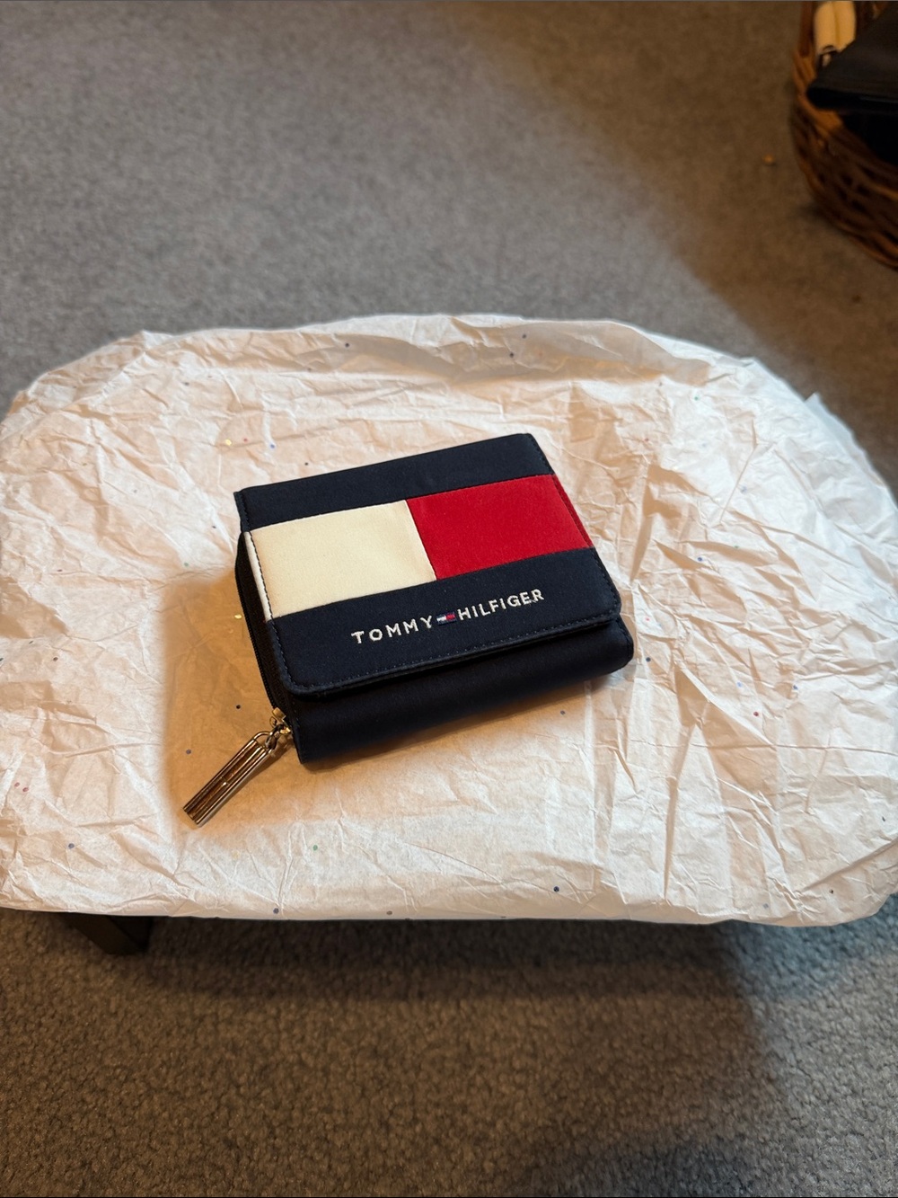Tommy Hilfiger Colorblock Zip Wallet — Navy, Red & Cream